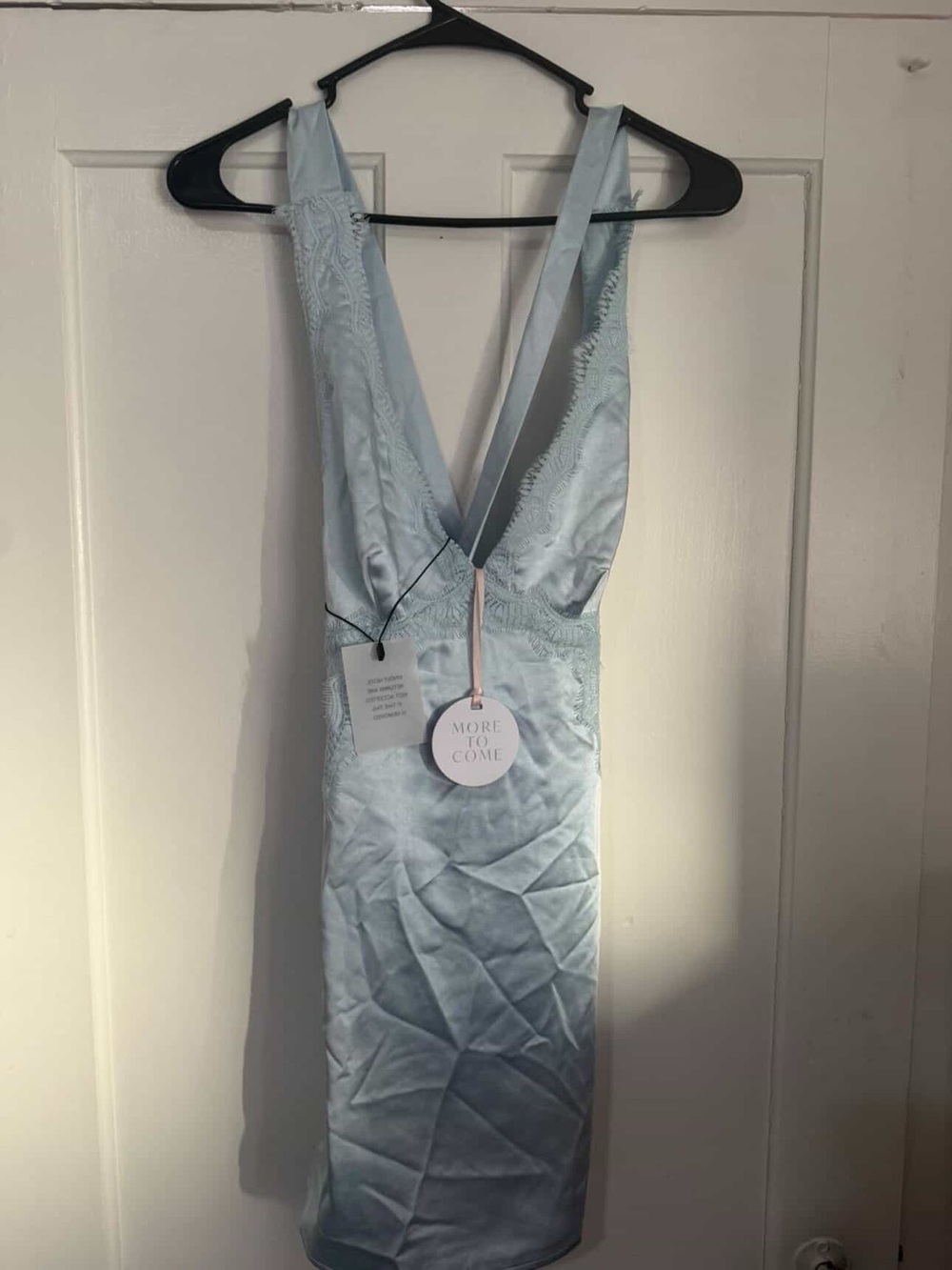 Plunging Pale Blue Satin Mini Dress with V-Neck